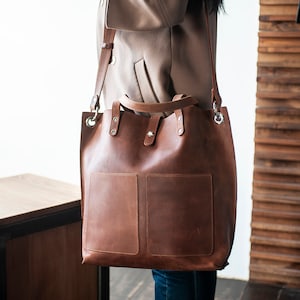 Personalized Bag, Women bag, Large leather bag, Leather tote women, Laptop bag women, Everyday bag, Brown leather tote bag, Leather work bag image 2