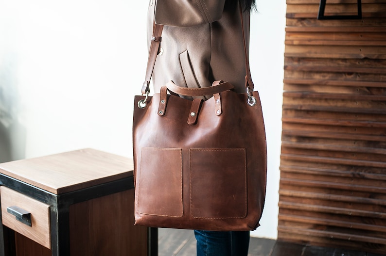 Personalized Bag, Women bag, Large leather bag, Leather tote women, Laptop bag women, Everyday bag, Brown leather tote bag, Leather work bag image 2