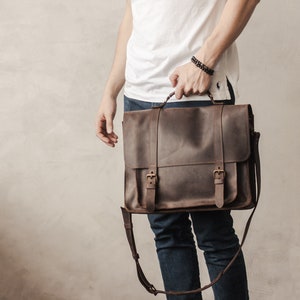 Brown Leather Messenger Bag for Men Handcrafted Briefcase Satchel Laptop Bag Rustic Leather Messenger Bag for Men image 7