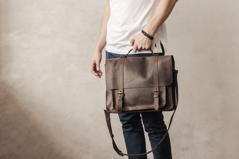 Brown Leather Messenger Bag for Men Handcrafted Briefcase Satchel Laptop Bag Rustic Leather Messenger Bag for Men image 7