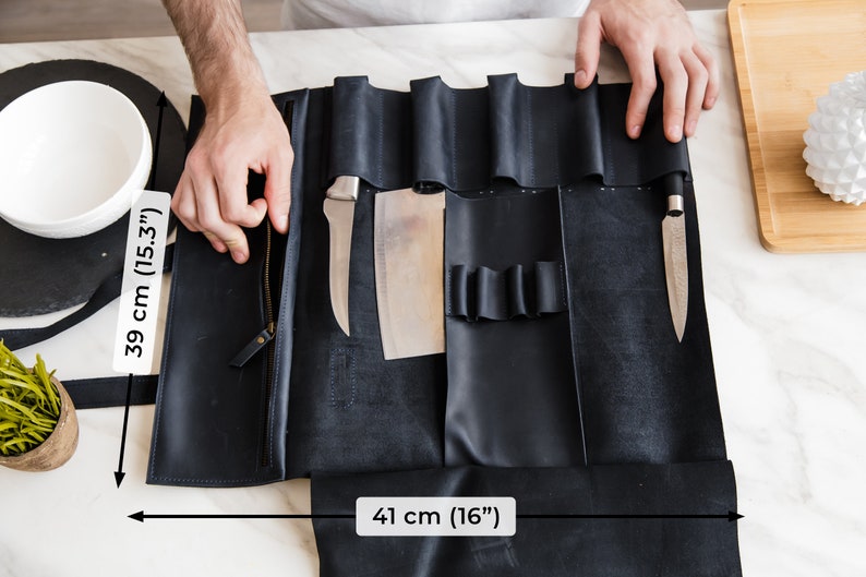 Personalized Leather Knife Roll Chef's Bag for Knives Customizable Knife Organizer Gift for Chefs image 7
