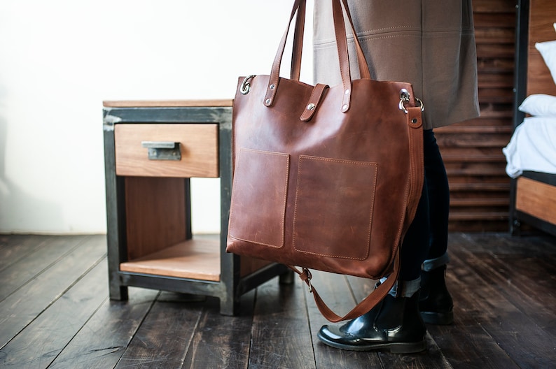 Large Minimalist Leather Tote Bag, Leather Bag, Leather Purse Crossbody image 2