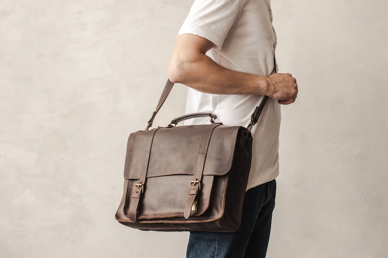 Brown Leather Messenger Bag for Men Handcrafted Briefcase Satchel Laptop Bag Rustic Leather Messenger Bag for Men image 6