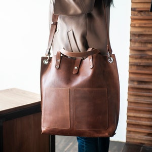 Large Minimalist Leather Tote Bag, Leather Bag, Leather Purse Crossbody image 8