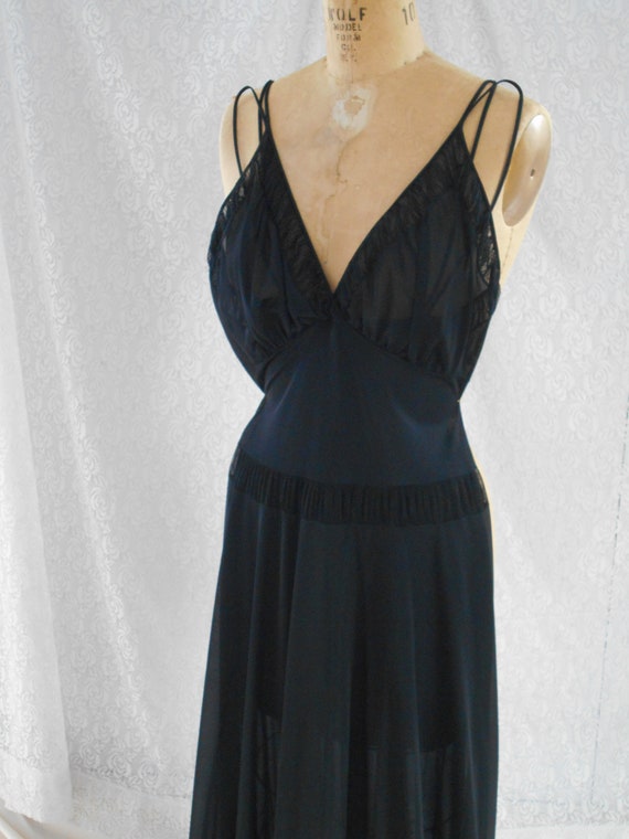 Sexy 1960's Black Nylon Night Gown with Accordian