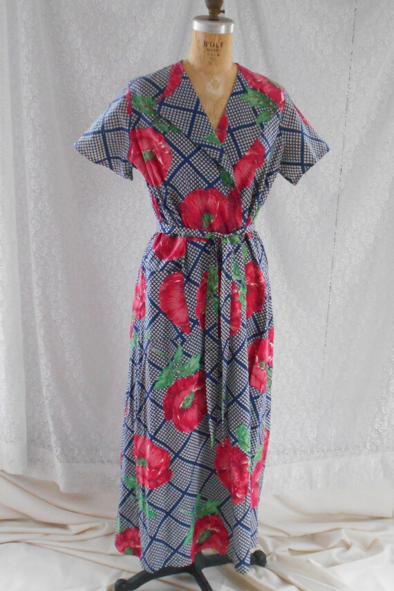 1940's Navy Hostess Gown with Huge Red Poppies