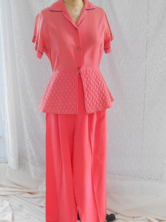 1940's Coral Rayon Lounge Wear Hostess Pants