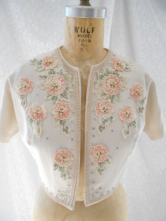 Pretty 1940's Dress/Bolero with Embroidered Flowe… - image 3