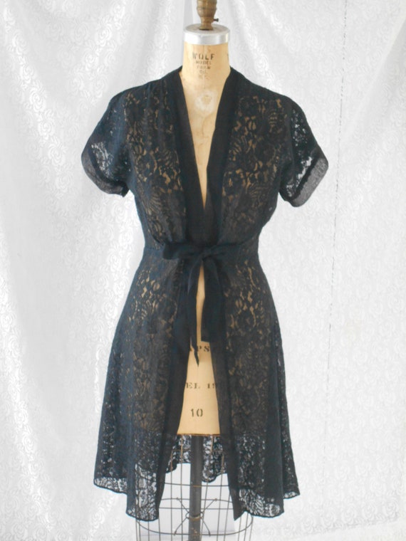 1940's Black Lace Duster/Robe