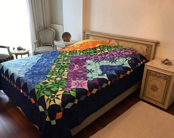 Hand Quilt Cotton Bed Spread, King Size Patchwork Bed Cover