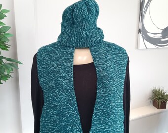 Handmade Knit Green Scarf and Hat Set - Gift for Her