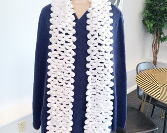 Handmade Knit White Scarf - Long & Soft -  Gift for Her