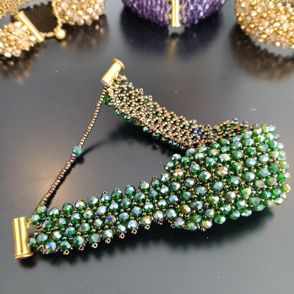 Bracelet manchette en perles, bracelet bling en cristal, bohème chic, unique, tendance, cadeau pour elle
