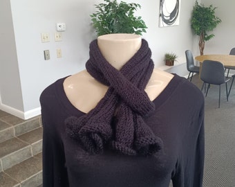SOLD Unique, Hand Knit , Black Skinny Scarf - Fashion Scarf-  Gift for Her