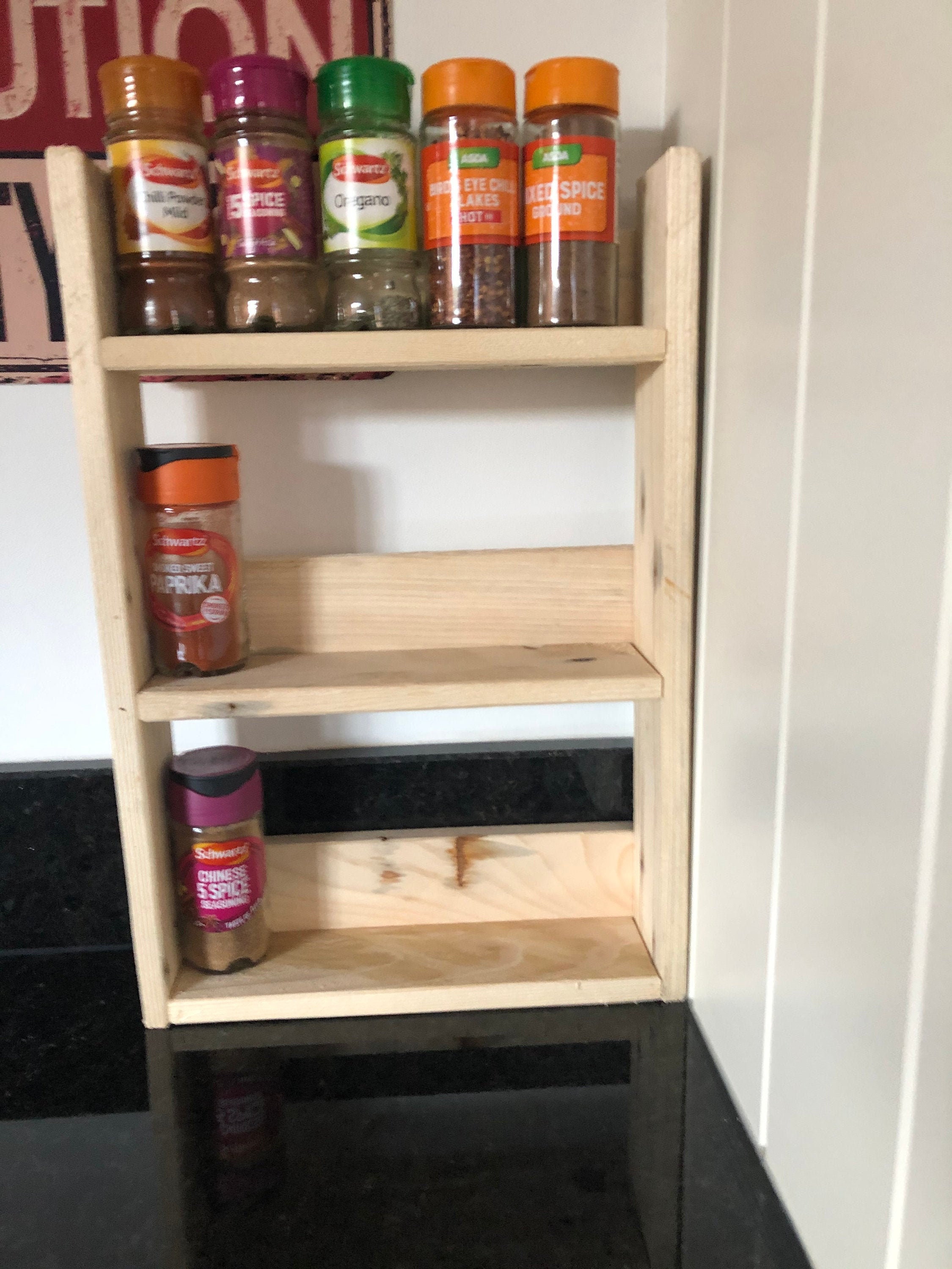 Spice rack rustic uk pallet wood wall free standing assembled Etsy