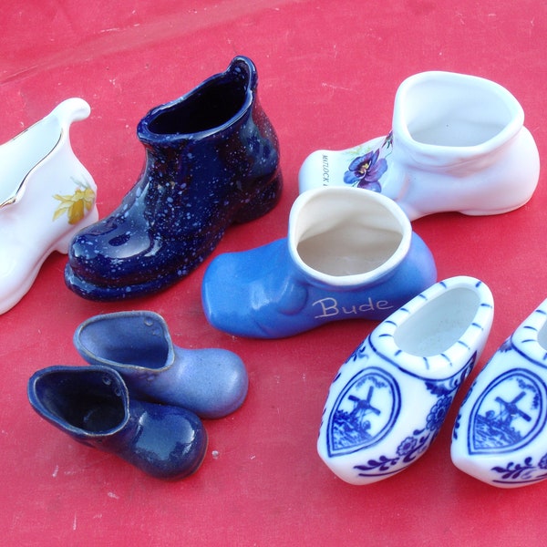 Bone China Boots Small Crested Ware Boots Delft Clogs Blue And White China Miniatures Knick Knacks Fishtank Decor