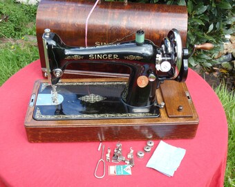 Singer 66K Sewing Machine Working Vintage Sewing Machine 1927 Hand Crank In Bentwood Case