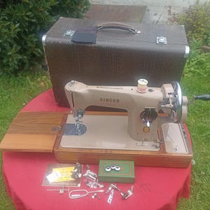 Singer 201k Aluminium Hand Crank Sewing Machine 1955 Working Condition With Accessories Needles Extension Table User Manual Mock Croc Case