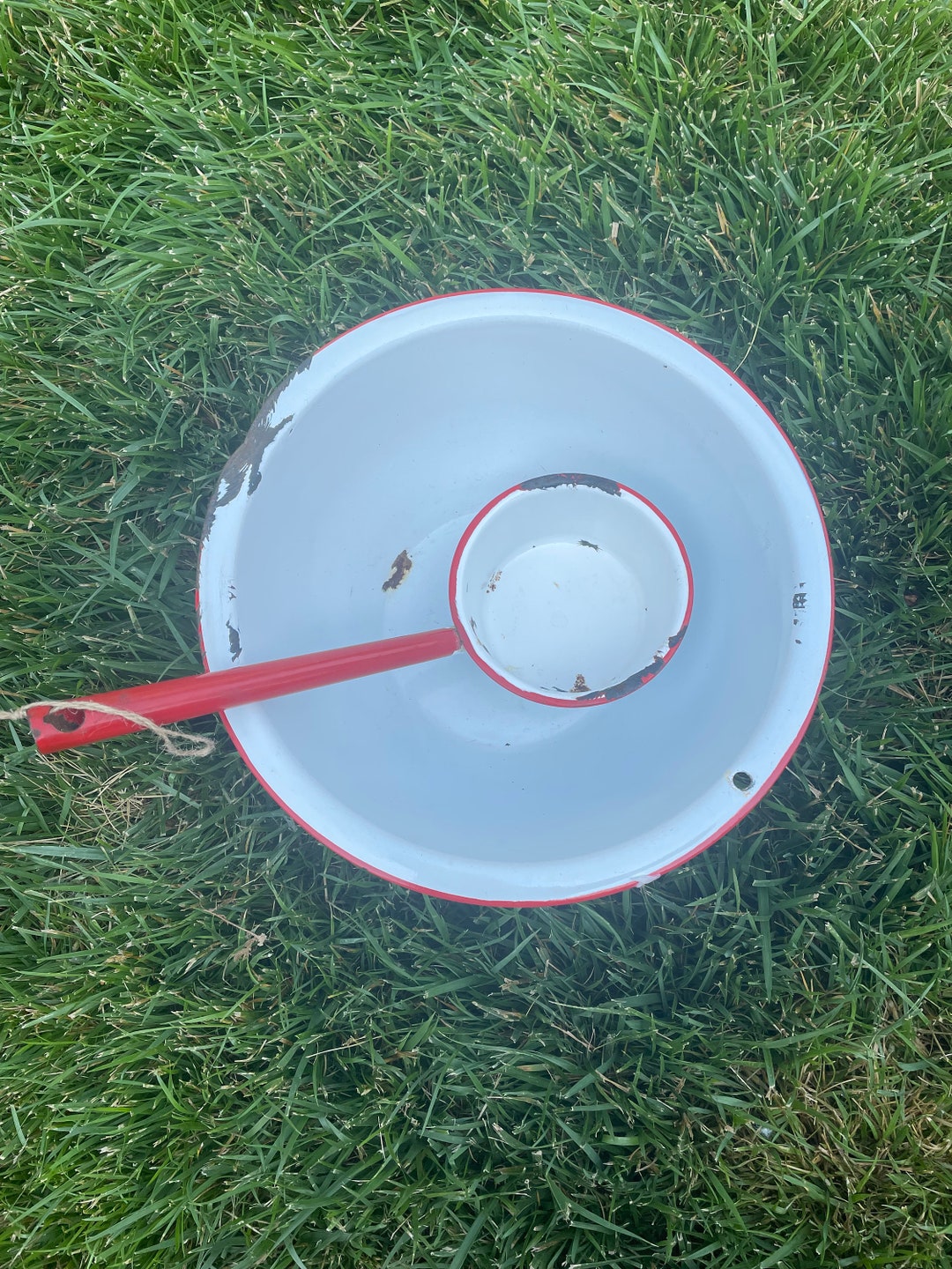 Vintage Enamelware Wash Basin and Ladle Etsy