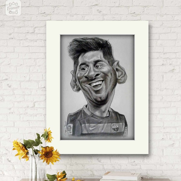 Lionel Messi Original Zeichnung, Handfertigt Karikatur Zeichnung, Geschenk für Fußballfan, Geschenk für Messi Fan, GOAT, Geschenk für Kinder