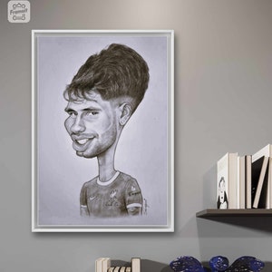 Szoboszlai Dominik / Dibujo de caricatura de retrato original 100% hecho a mano / Regalo para fanáticos del fútbol, regalo para fanáticos del Liverpool, regalo para niños