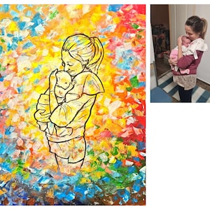 Benutzerdefiniertes Mama Geschenk, Mutterschaft, Geschenk für Mamas zur Geburt, Acryl Gemälde auf Leinwand, Fot zum Malen, Linie Zeichnung image 1