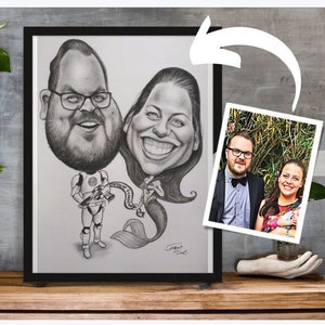 100% handgezeichnete Karikatur vom Foto, Valentinstag Karikatur Geschenk, Benutzerdefinierte Paar Zeichnung, Geschenk für ihn oder für Sie
