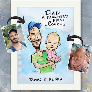 Handgemalte traditionelle Karikatur/ Nicht digital / Geschenk für Papa/ personalisierte Karikatur vom Foto / Geburtstagsgeschenk für Vater