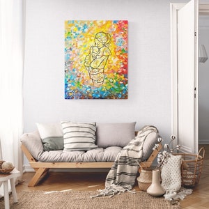 Benutzerdefiniertes Mama Geschenk, Mutterschaft, Geschenk für Mamas zur Geburt, Acryl Gemälde auf Leinwand, Fot zum Malen, Linie Zeichnung image 4