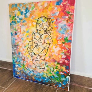 Benutzerdefiniertes Mama Geschenk, Mutterschaft, Geschenk für Mamas zur Geburt, Acryl Gemälde auf Leinwand, Fot zum Malen, Linie Zeichnung image 5