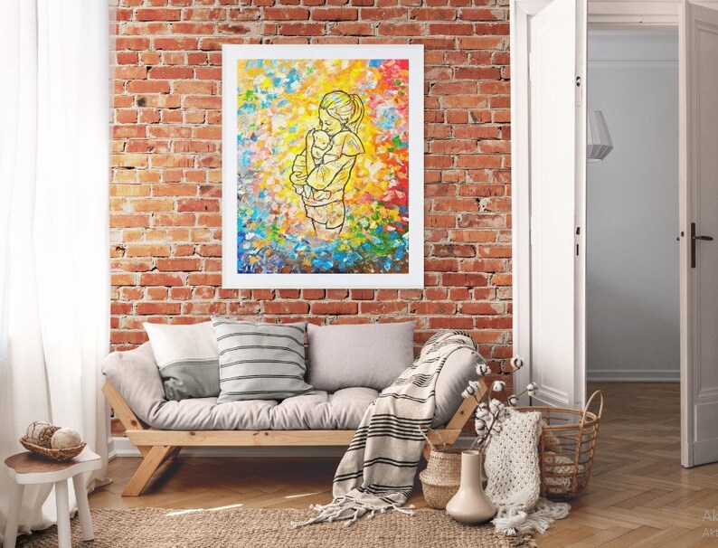 Benutzerdefiniertes Mama Geschenk, Mutterschaft, Geschenk für Mamas zur Geburt, Acryl Gemälde auf Leinwand, Fot zum Malen, Linie Zeichnung image 7