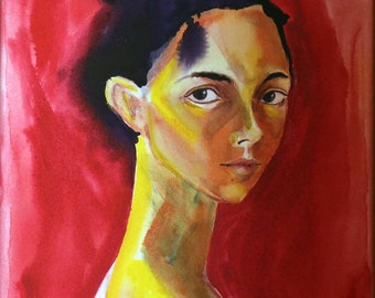 Portrait in watercolor, portrait painting