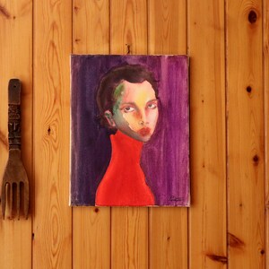 Lady in Red, watercolor painting, portrait image 3