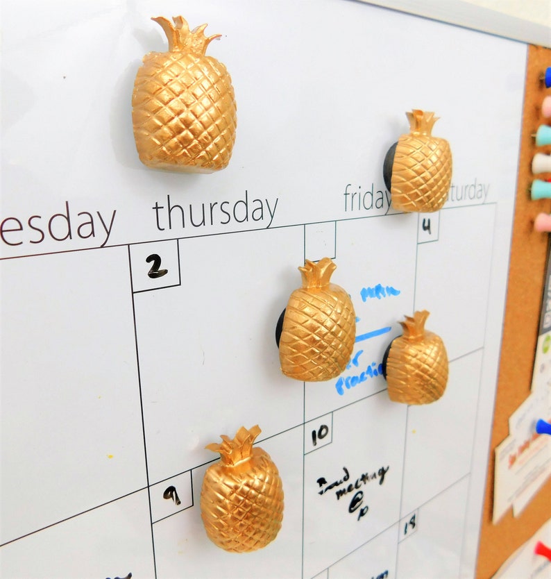 Kitchen Dining Pineapple Decor Magnet Set For Kitchen Or Dry Erase Board In Gold Bronze And More Set Of 5 Magnets For Fridge Or Tropical Housewarming Gift Home Living