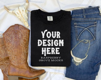Black Western Mockup, Black Comfort Colors Mock up, Black C1717 Folded Flatlay Mockup, Disco Cowgirl Bachelorette Party Mockup, Black 1717