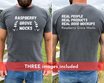Mens Front and Back Mockup Pepper, Male Model Comfort Colors Backside Mockup, 1717 Pepper Front Back Mock up, C1717 Mockup, Both Sides Mock