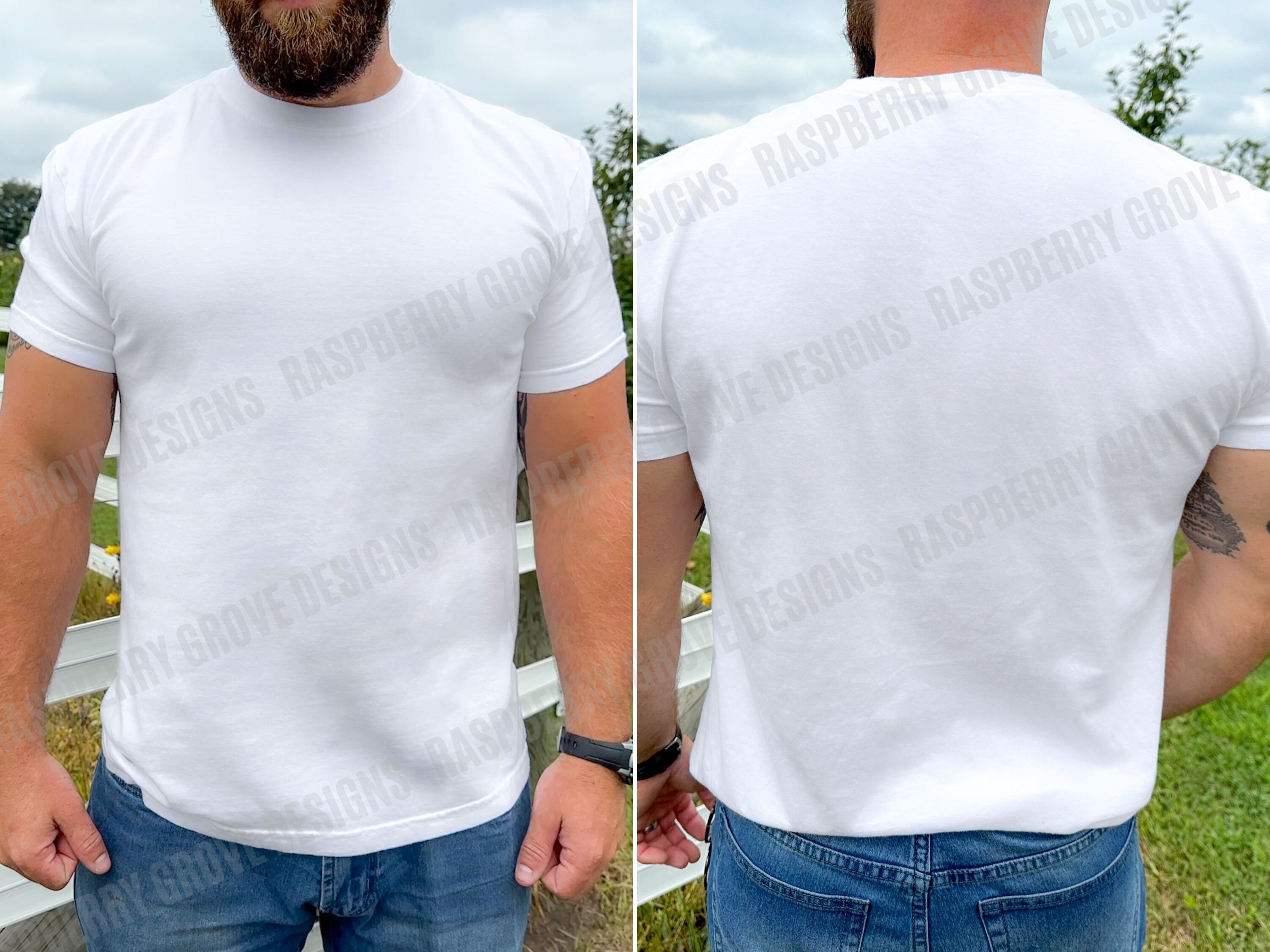 Front Back Mock Mens Front and Back Mockup White, Male Model Comfort Colors Backside ...