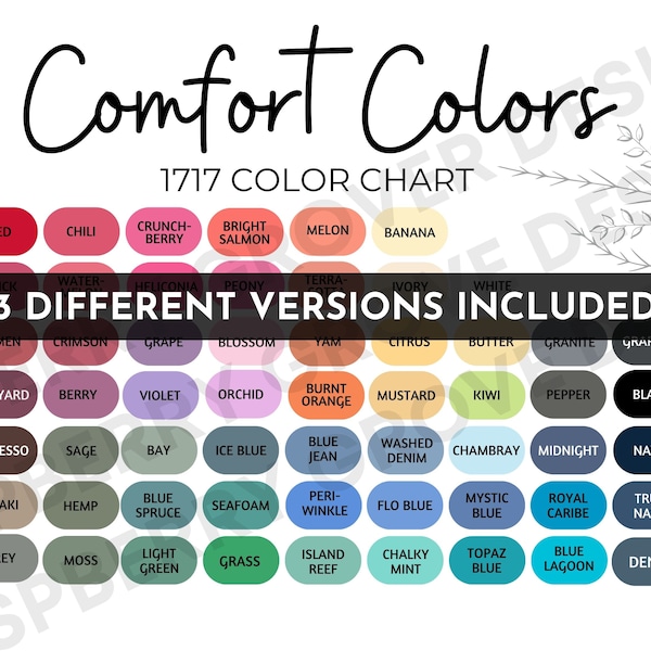 Comfort Colors 1717 Color Chart, Comfort Colors Swatch Mockup, Shirt Color Offerings, Tshirt Color Guide, Printify Color Chart, POD Assets