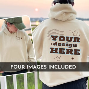 Front and Back Gildan 18500 Mockup, Sand Hoodie Mockup, Back of Hoodie Mockup, Front Back Hoodie Mockup, Gildan 18500 Sweatshirt Sand Mockup