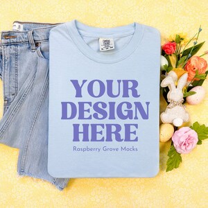 Chambray Comfort Colors 1717 Easter Mockup, Chambray 1717 Mock up, Comfort Colors Mock up, Comfort Colors Folded Flat lay, Chambray Mockup
