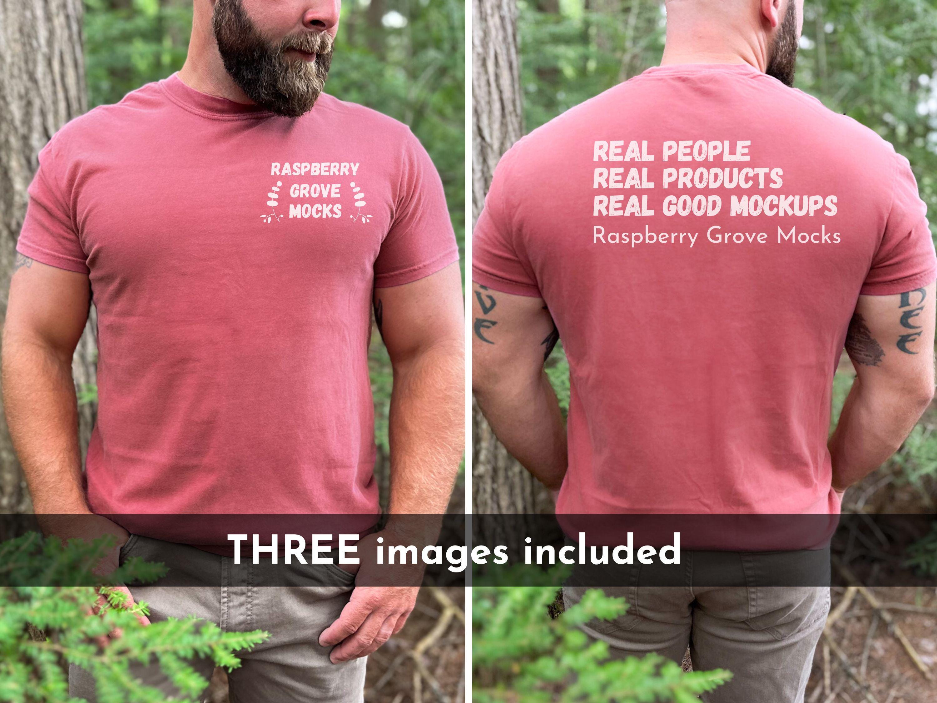 Front Back Mock Mens Front Back Crimson Mockup, Male Model Comfort Colors Backside ...