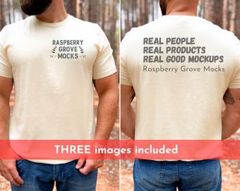 Front and Back Bella Canvas 3001 Mockup, Male Model BC 3001 Mockup, Bella Canvas Mens Mockup, Natural Bella Canvas Mockup, Nature Mock up