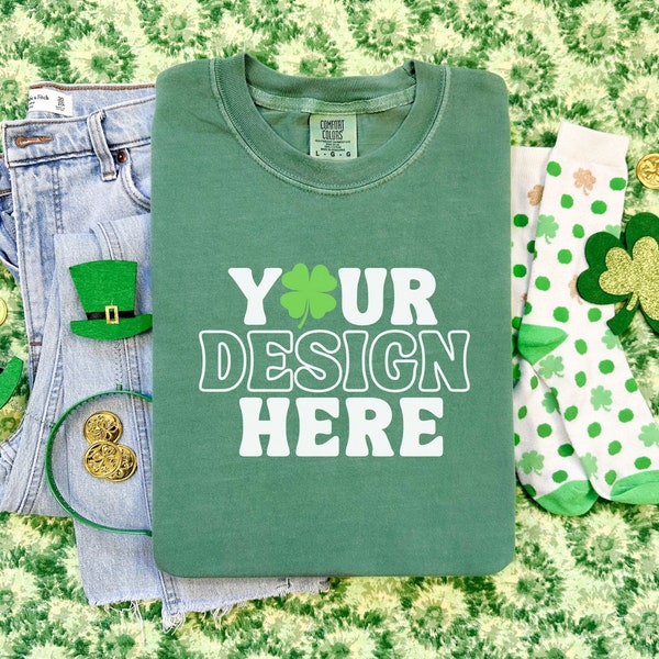 Comfort Colors St Patricks Day Mockup, Light Green Comfort Colors Mock up, Light Green 1717 St Patrick's Day Mock up, 1717 Flatlay Mockup