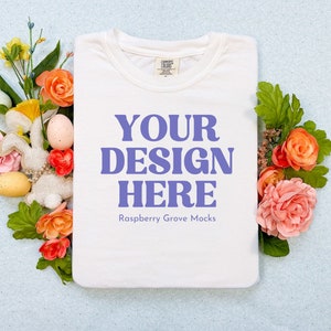 White Comfort Colors 1717 Easter Mockup, White 1717 Mock up, Comfort Colors Spring Mock up, Comfort Colors Folded Flat lay, Flatlay Mockup