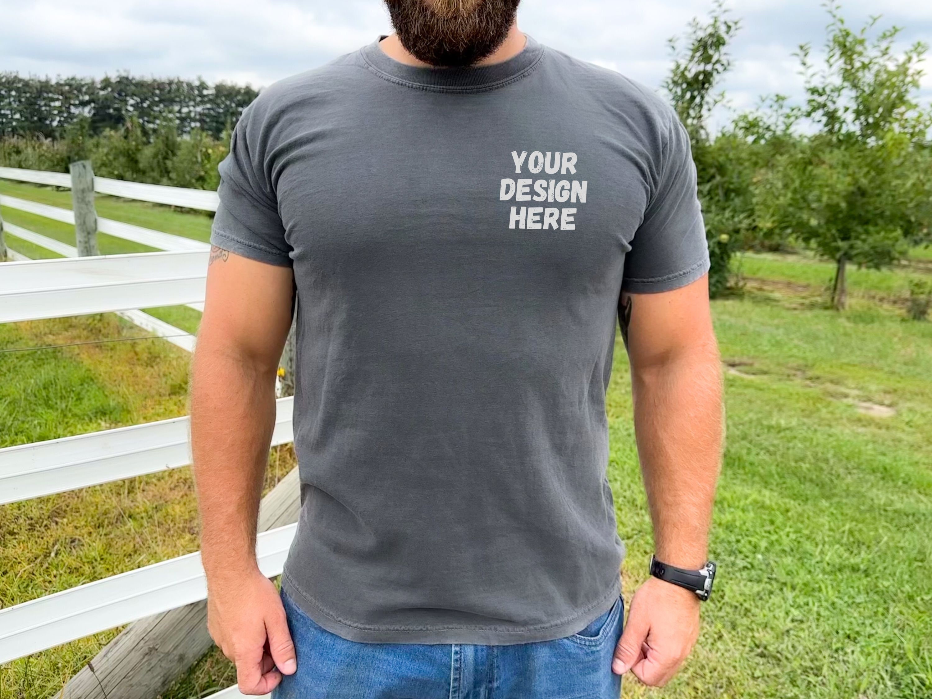 Front Back Mock Mens Front and Back Mockup Pepper, Male Model Comfort Colors Backside ...