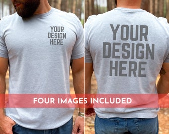 Front and Back Bella Canvas 3001 Mockup, Male Model 3001 Mockup, Bella Mens Mockup, Athletic Heather Bella Canvas Mockup, Backside Mock