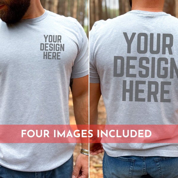 Front and Back Bella Canvas 3001 Mockup, Male Model 3001 Mockup, Bella Mens Mockup, Athletic Heather Bella Canvas Mockup, Backside Mock