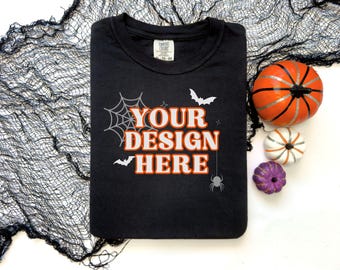 Comfort Colors Halloween Mockup, Black Comfort Colors Mock up, Black Halloween Mockup, Black 1717 Flat lay Mock up, Black C1717 Fall Mockup