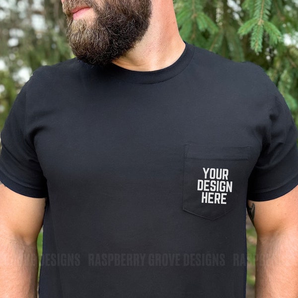 Mens Bella Canvas 3021 Mockup, Male Model 3021 Pocket Mockup, Bella Canvas Mens Mockup, Black Bella Canvas Mockup, Black Shirt Pocket Mockup