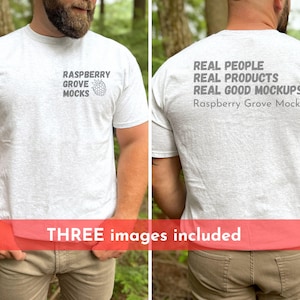 Mens Front and Back Gildan 5000 Mockup, Mens Ash Gildan 5000 Mock up, Backside Mockup Gildan 5000 Mock up Male Model Back of Shirt Mock up